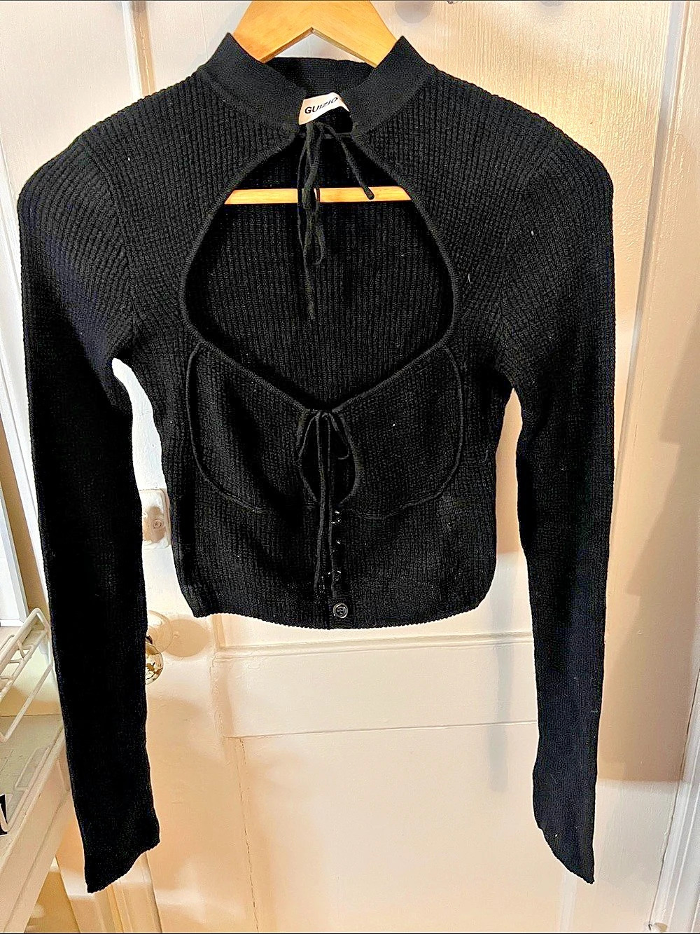 Guizio Black Lace-Up Cropped Sweater Size Medium